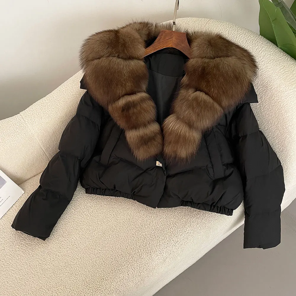 OFTBUY New Winter Real Fox Fur Jacket Women Big Real Fox Fur Collar Natural Thick Warm Duck Down Coat Short Outerwear Streetwear