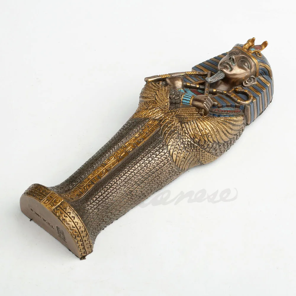 Ancient Egyptian Pharaoh Sarcophagus Resin Statue Tutankhamun Style Coffin Figurine Retro Home Desktop Decorative Ornament Gift