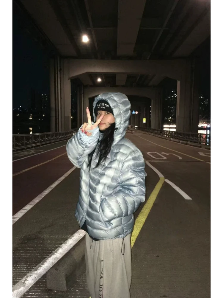 軽量パッド入りジャケット レディース カジュアル ルーズフィット ダウン風 フード付きコート 暖かい スリーブレッド スレ 多用途 軽量コート