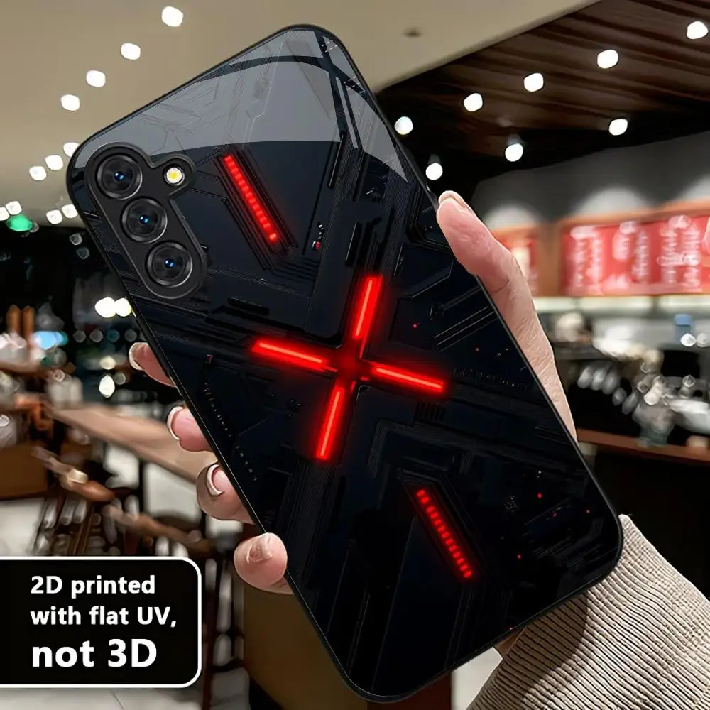 Red X pattern Glass PhoneCase for Samsung Galaxy S26 S25 S24 S23 S22 FE,Ultra,Plus Built-in glass  Exquisite Game Dark Wind