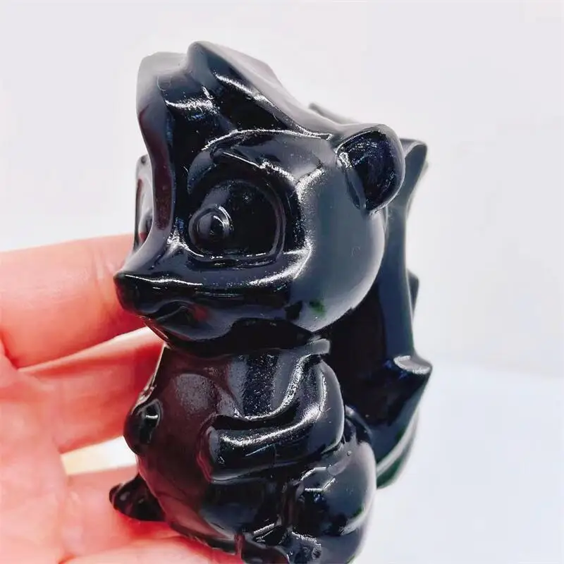 Natural Black Obsidian Squirrel Crystal Animal Carving Model Crafts Fashion Home Decoration Healing Fengshui Gift 1pcs