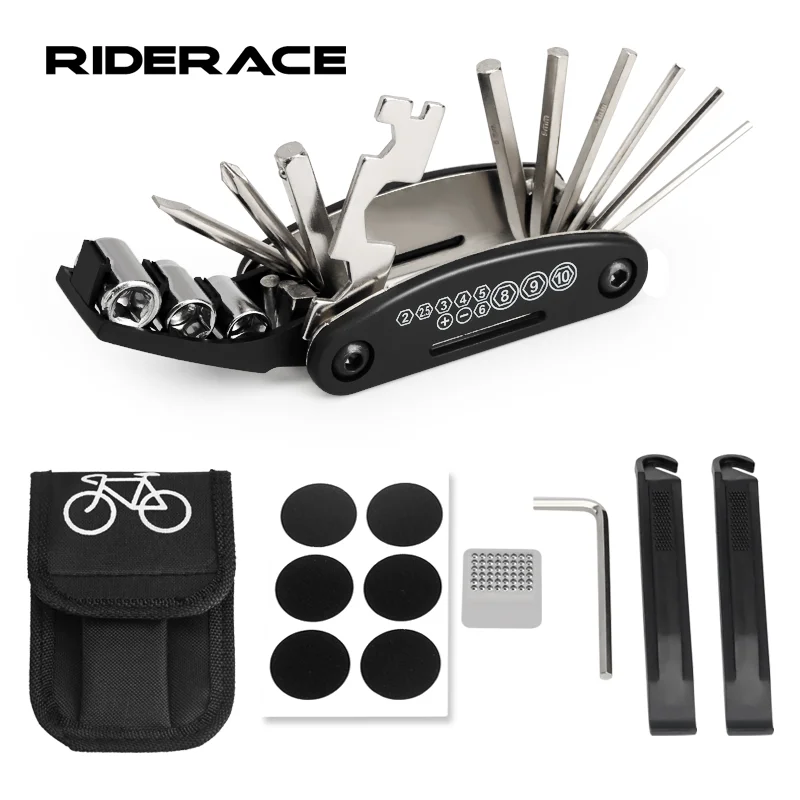 Bicycle Tool Set 16 in 1 Mountain Bike Tire Repair Kit Puncture Patches Hex Spoke Wrench Screwdriver Cycle Multifunction Tools