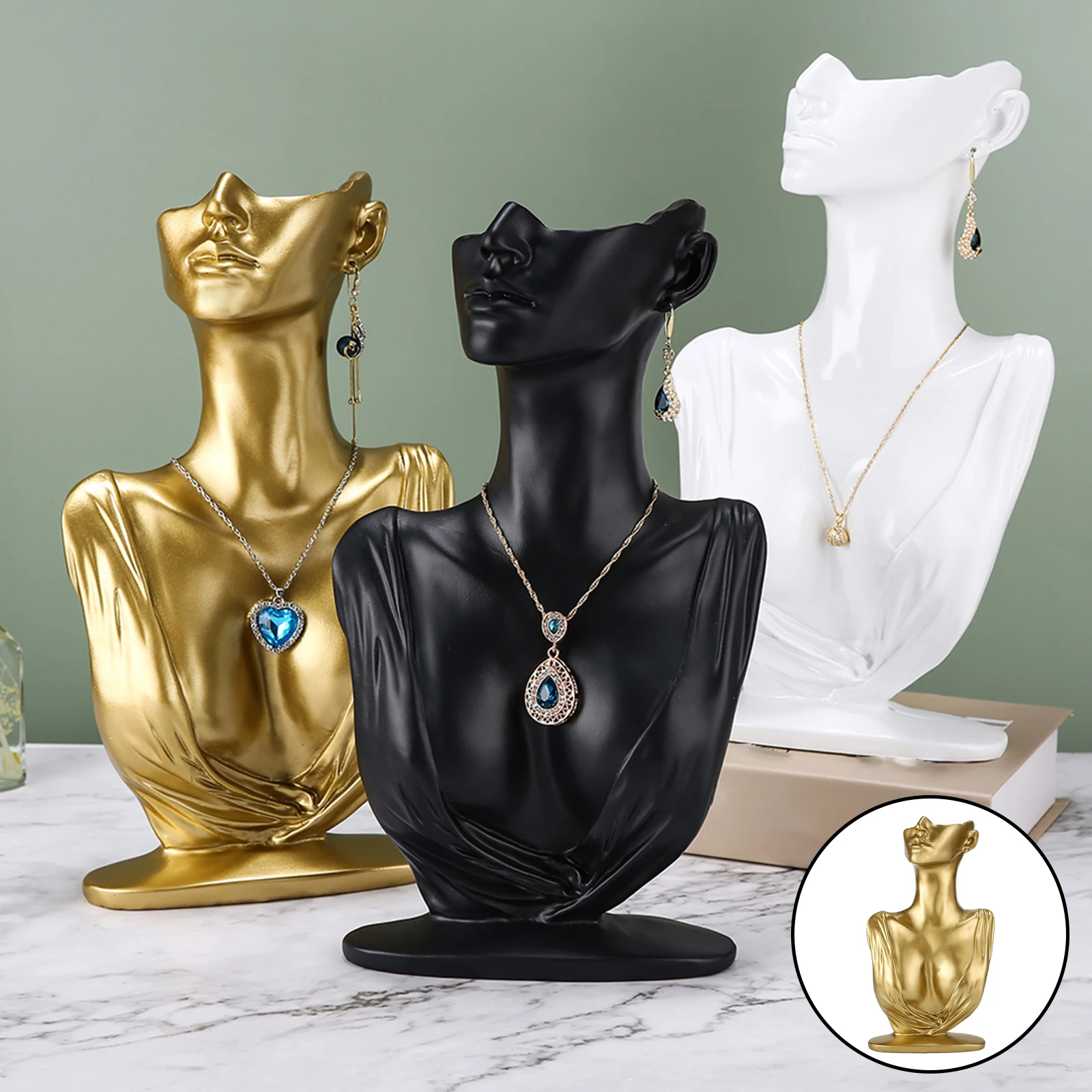 

Resin Mannequin Necklace Earring Jewelry Organizer Display Bust Stand Model Chain Pendants Holder for Shop Retailer Counter