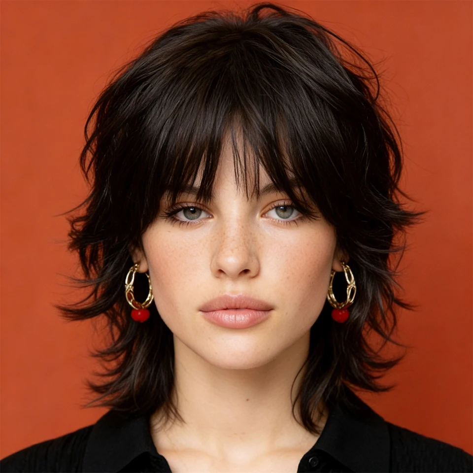 

Женский черный короткий прямой парик-пикси с эффектом «волчьего хвоста» и многослойной челкой, из бразильских натуральных волос, полностью машинной работы