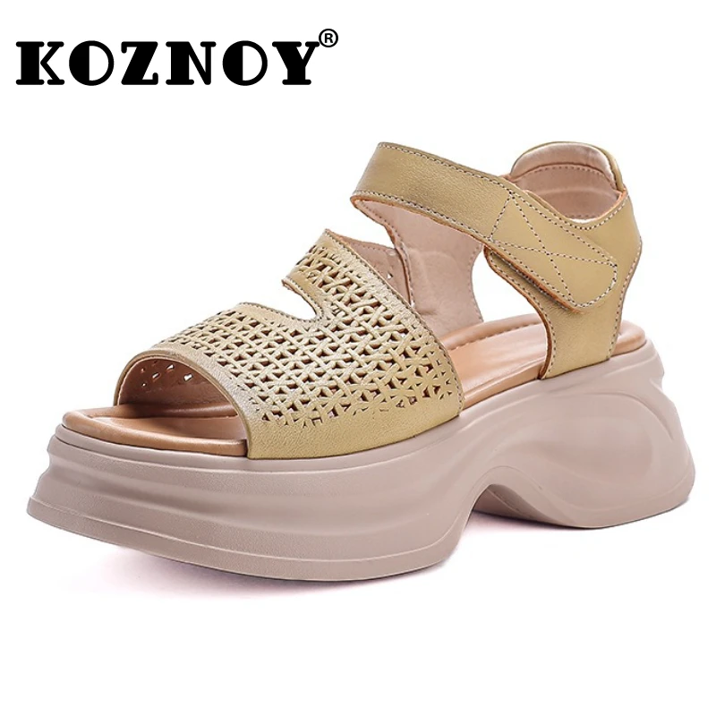 

Fujin 6cm Cow Genuine Leather Slippers Platform Wedge Hook Microfiber Leather Sandals Flats Women Chunky Sneakers Hook Shoes