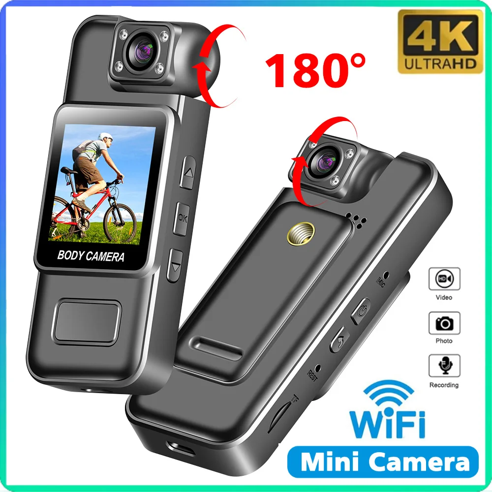 1080P Mini Digital Camera with Rotating Back Clip WIFI Remote Control 150 Degrees Wide Angle Rotation Lens Bodycam Sports DV A50