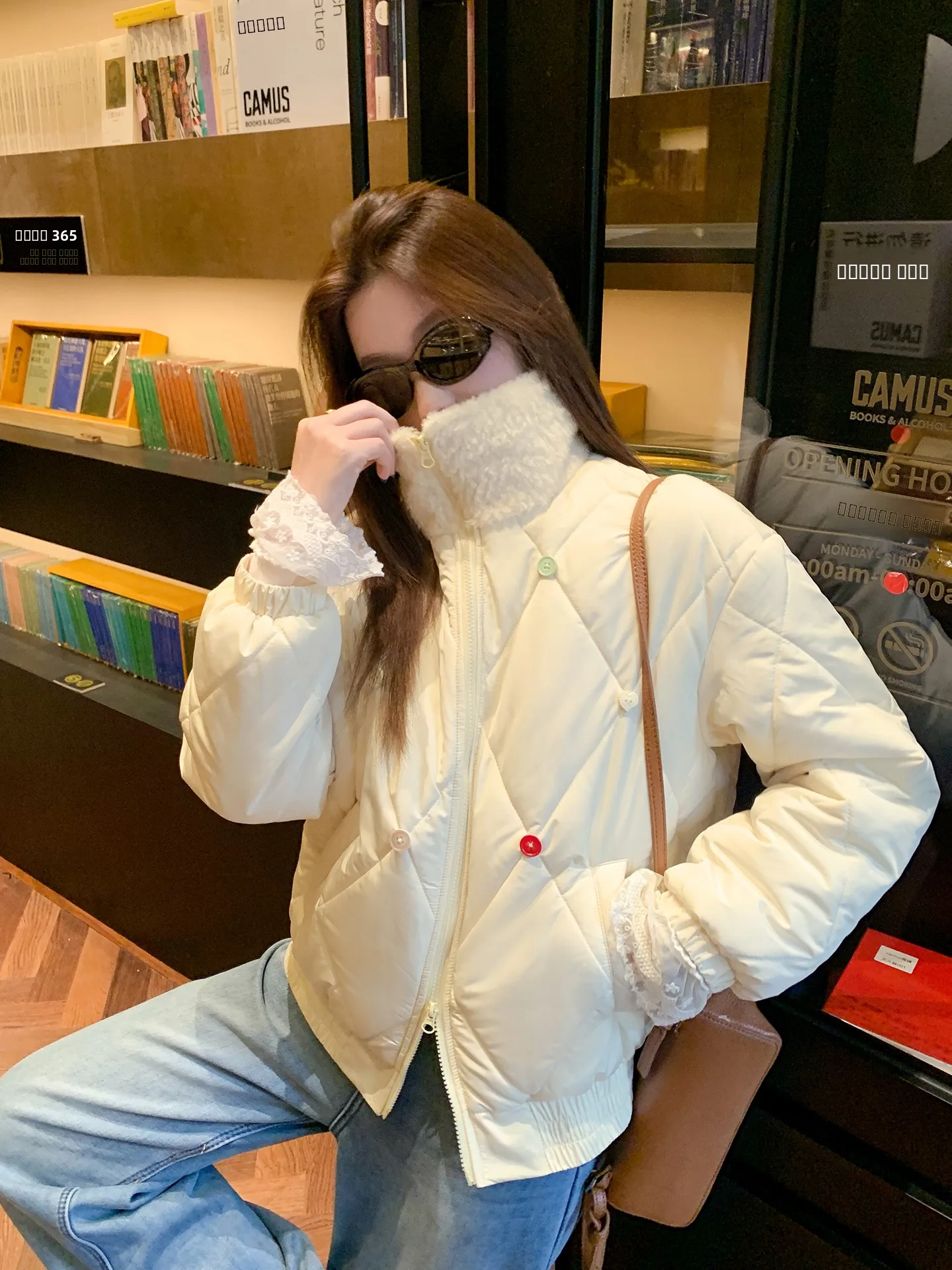 

Zeng Xiaoxian Korean Sle Women's Cotton Jaet Light Yellow Stand Collar Warm Quilted Top Coat Winter Faion Outerwear