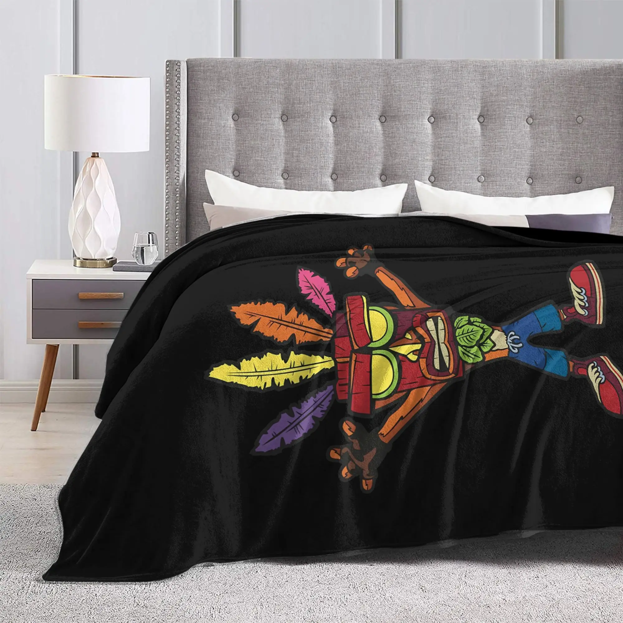 Crash Bandicoot Mask Icon Super Warm Blanket Boys Plush Bedding Throws Aesthetic Living Room Flannel Bedspread Sofa Bed Cover