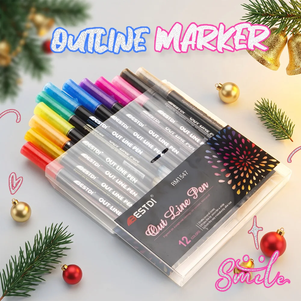 12 Colors Double Line Outline Marker Marking DIY Project Cards Graffiti Decoration Art Painting Outline Pen Home School Supplies