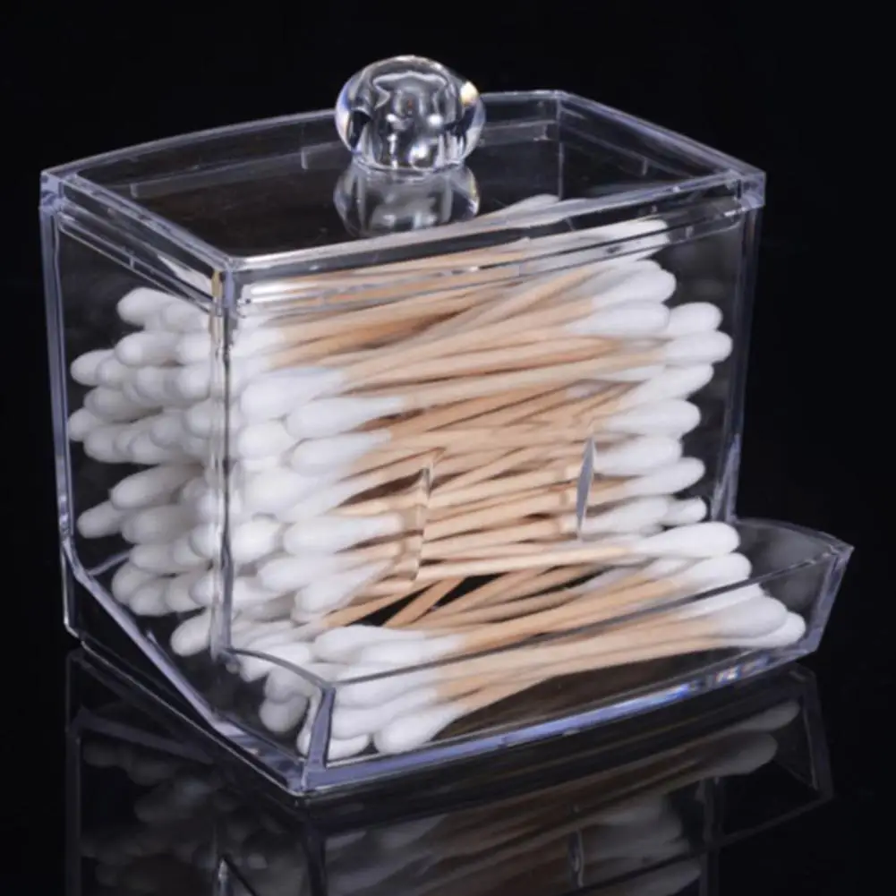 Acrylic Storage Box Bathroom Jar Makeup Organizer Cotton Round Pad Holder Cotton Swab Box Qtip Holder Dispenser with Bamboo Lid