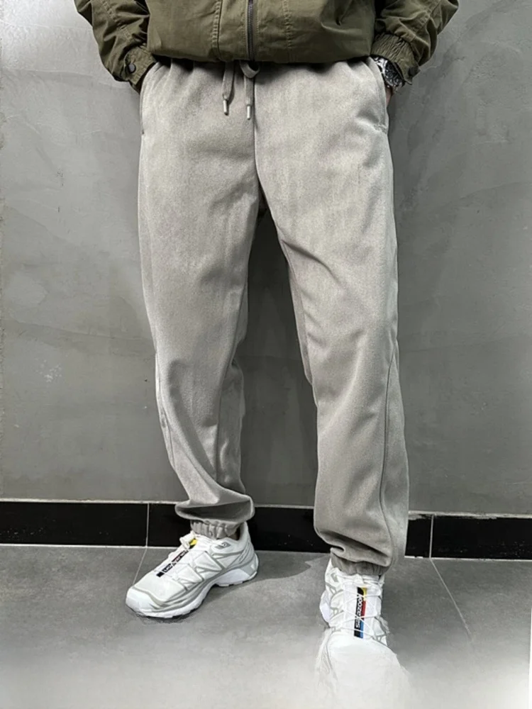 

Men's Casual Pants Windproof Fleece Loose Fit Vintage Urban Style Long Trousers Fashionable Streetwear Autumn Winter Gear