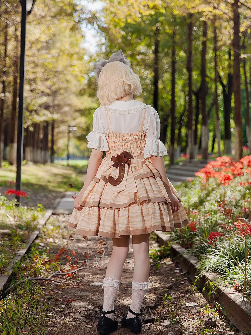 Estilo japonês doce bonito babados emenda grande arco gola quadrada sem mangas cintura alta em camadas lolita jsk vestido para mulher verão