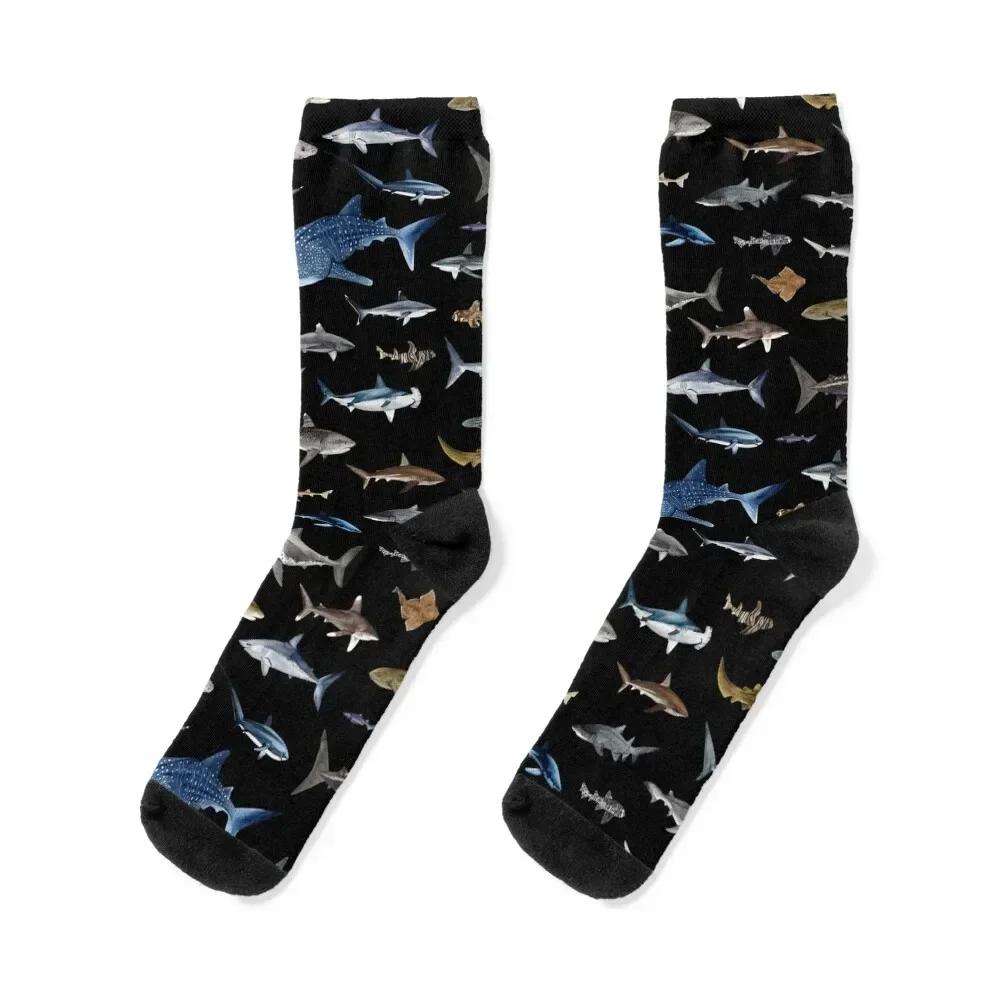 SHARKS poster-black Socks luxury sports stockings anti-slip designer brand Socks Men Women's