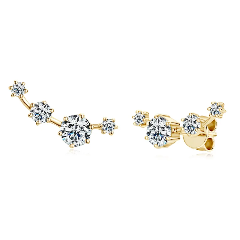 IOGOU Fashion 4-stones Moissanite Earrings Stud Climber for Women 925 Silver Original Fine Jewelry 2024 Trend Gift Certified