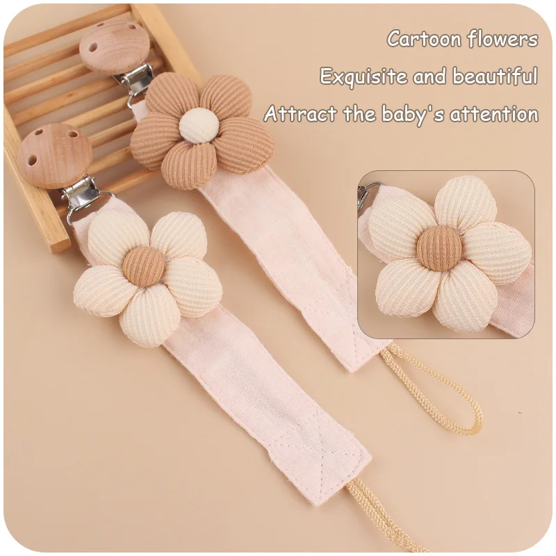 Baby Accessories Newborn Products Chain Pacifier Clip Burlap Flower Anti Drop Chain Pacifier Teether Clip Silicone Children Gift