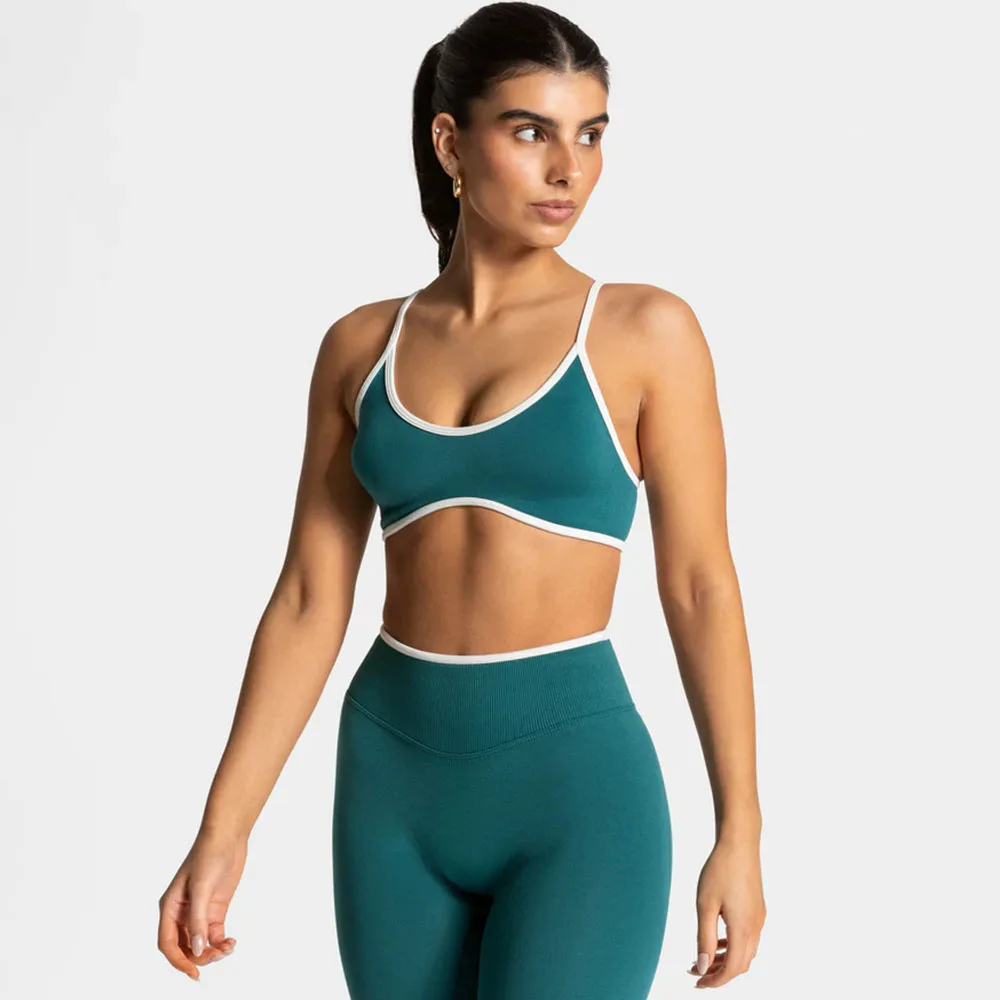 Женский облегающий спортивный бюстгальтер с открытой спиной, цветной контрастный жилет для йоги, топ для бега для фитнеса и бега с статическим логотипом