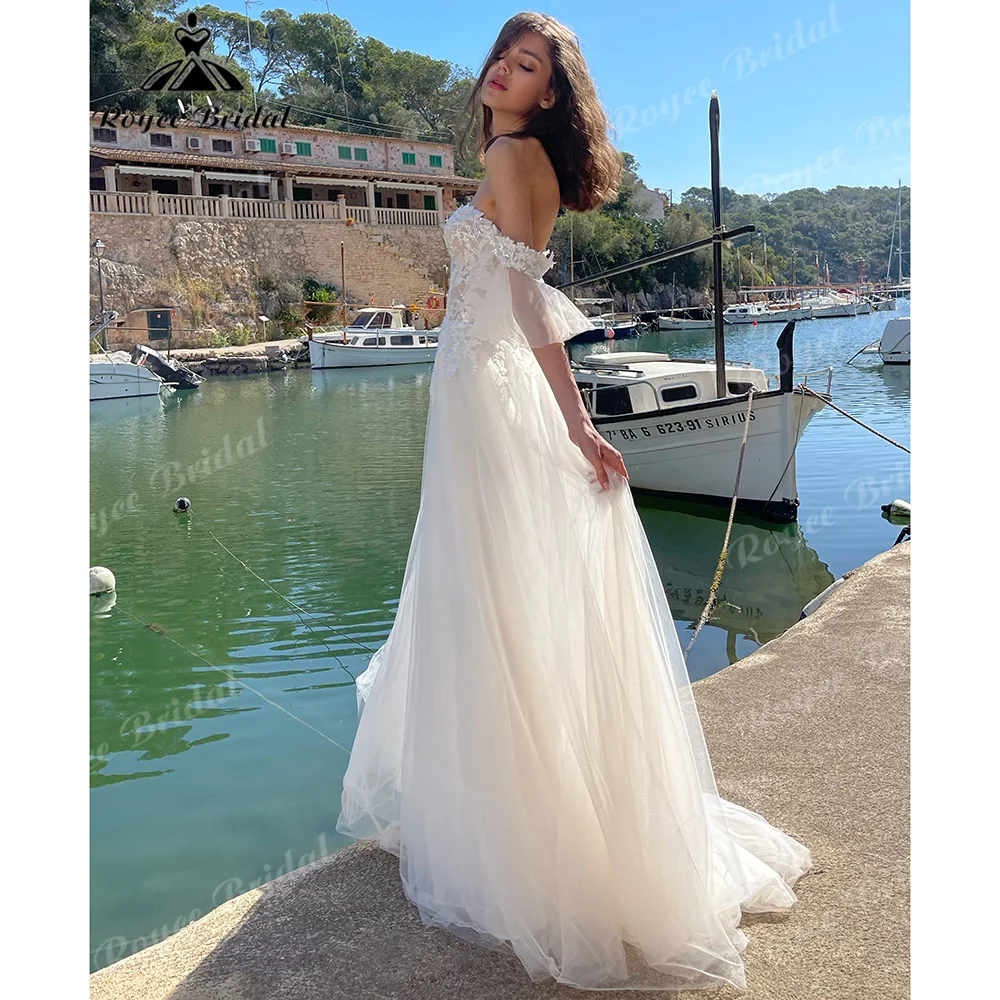 Off The Shoulder Sweetheart Neck Lace Bodice Tulle Wedding Dress Sparkly 3D Floral Appliqué Low Back Bridal Gown Customized