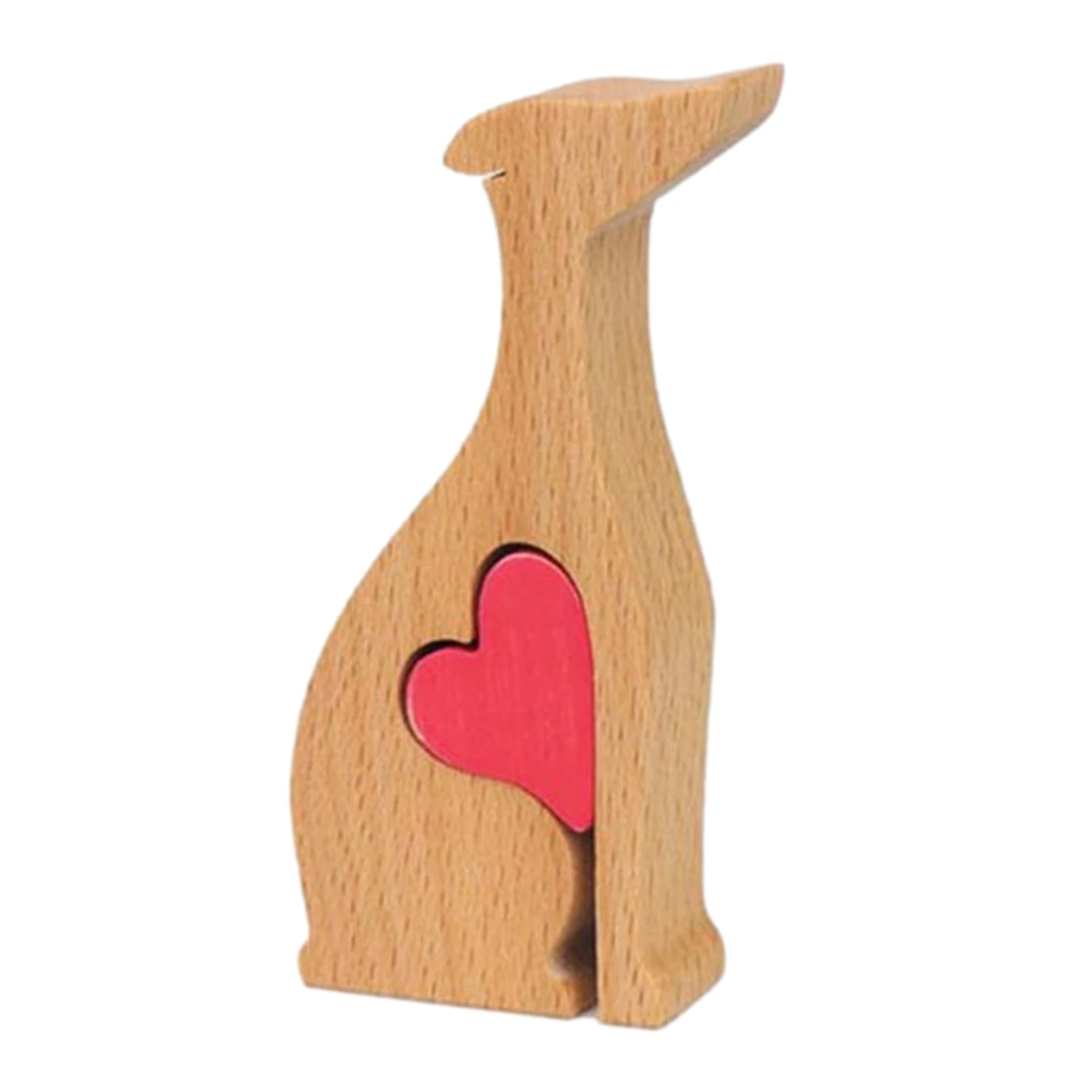 Handmade Wooden Statue Whippet Dog Craft Figurine With Red Heart Desktop Table Ornament Home Office Decoration Gift  For Office