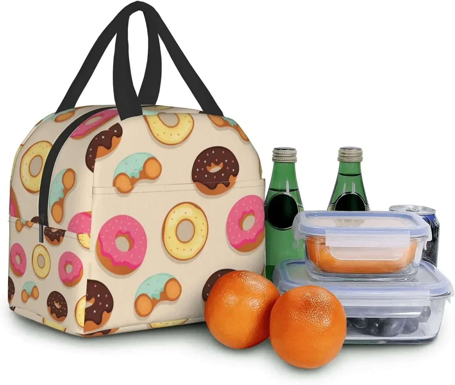 Funny Donuts Thermal Lunch Bag for Women Girl Insulated Cooler Lunch Box Containers for Adults Tote Bag Portable for Work School