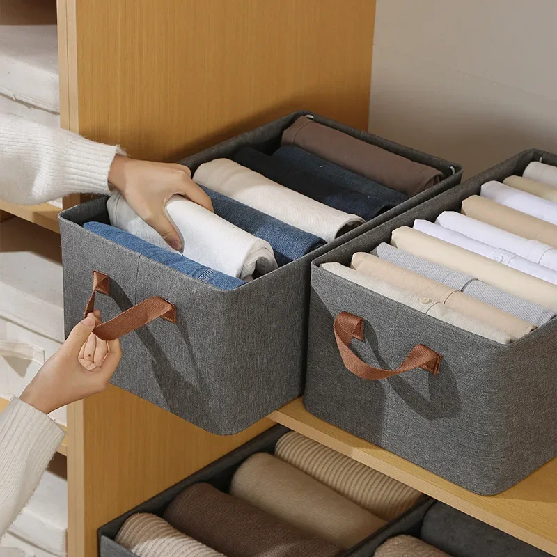 

New Drawer Storage Basket Household Closet Clothes Trouser Clothes Organizer Basket Cotton and Linen Storage Boxes160gsm