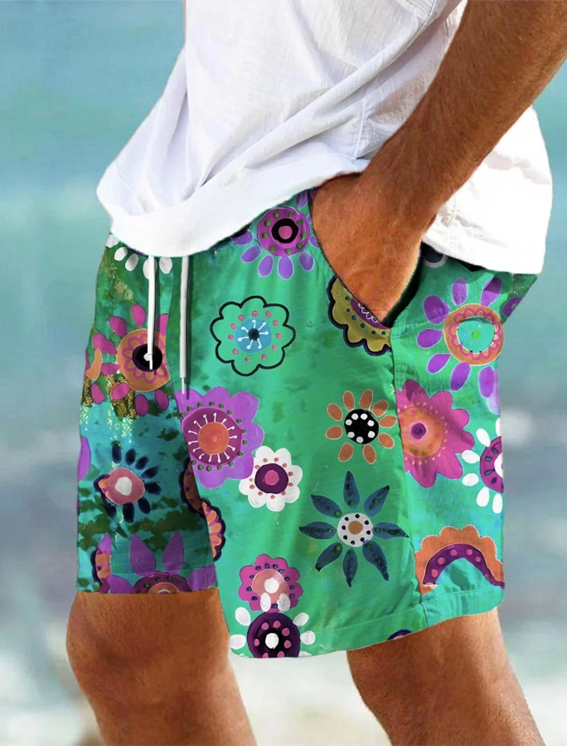 3D Printing Men's Board Shorts Summer Hawaii Beach Vacation Floral Printed Swim Surf Shorts Women Elastic Waist Short Pants
