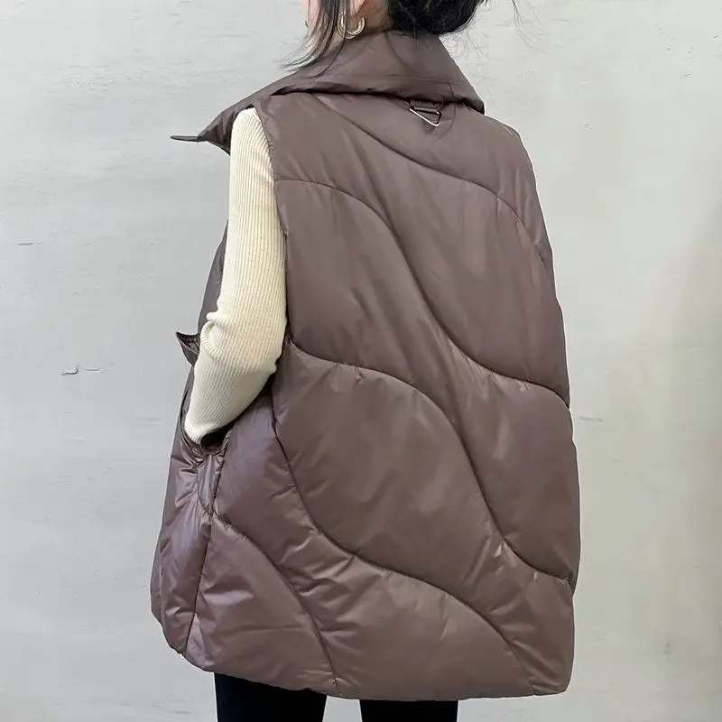 Women's Sleeveless Down Vest Coat, Loose Warm Padded Parka, Zipper Jacket, Fall and Winter Fashion, 2024