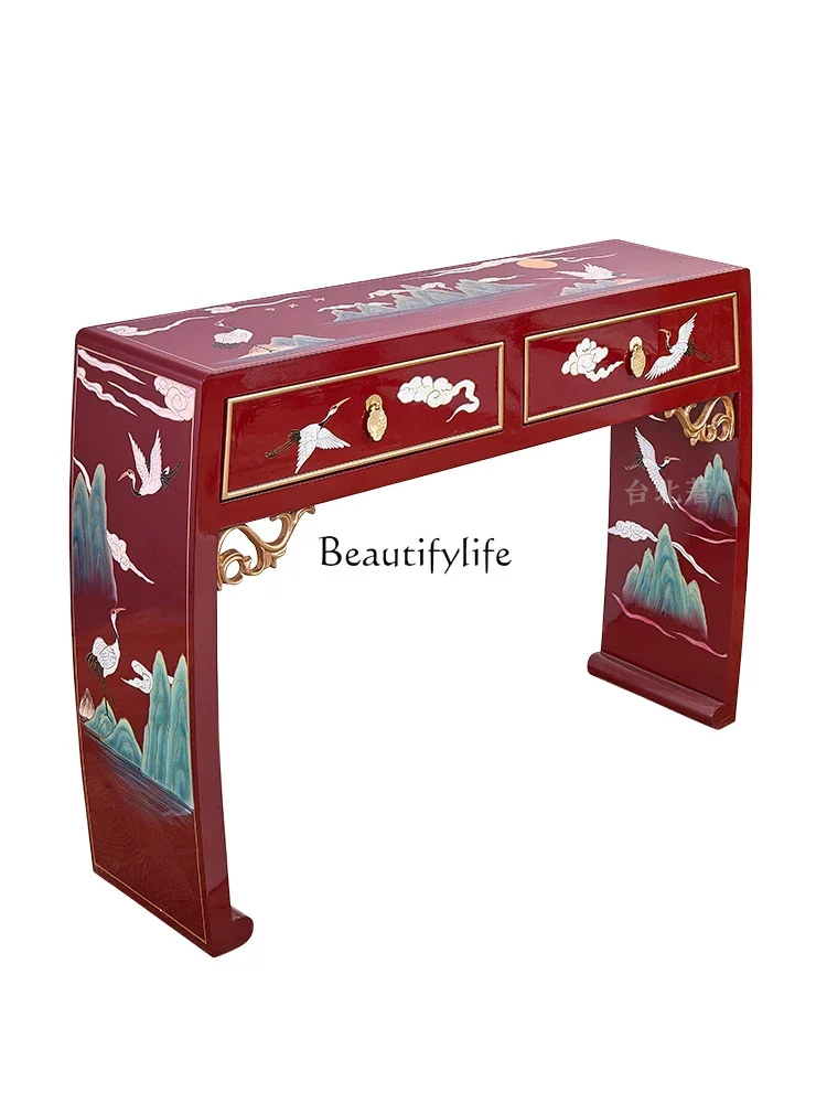 

New Chinese hand-painted solid wood strip case porch table against the wall nave drawer strip case table