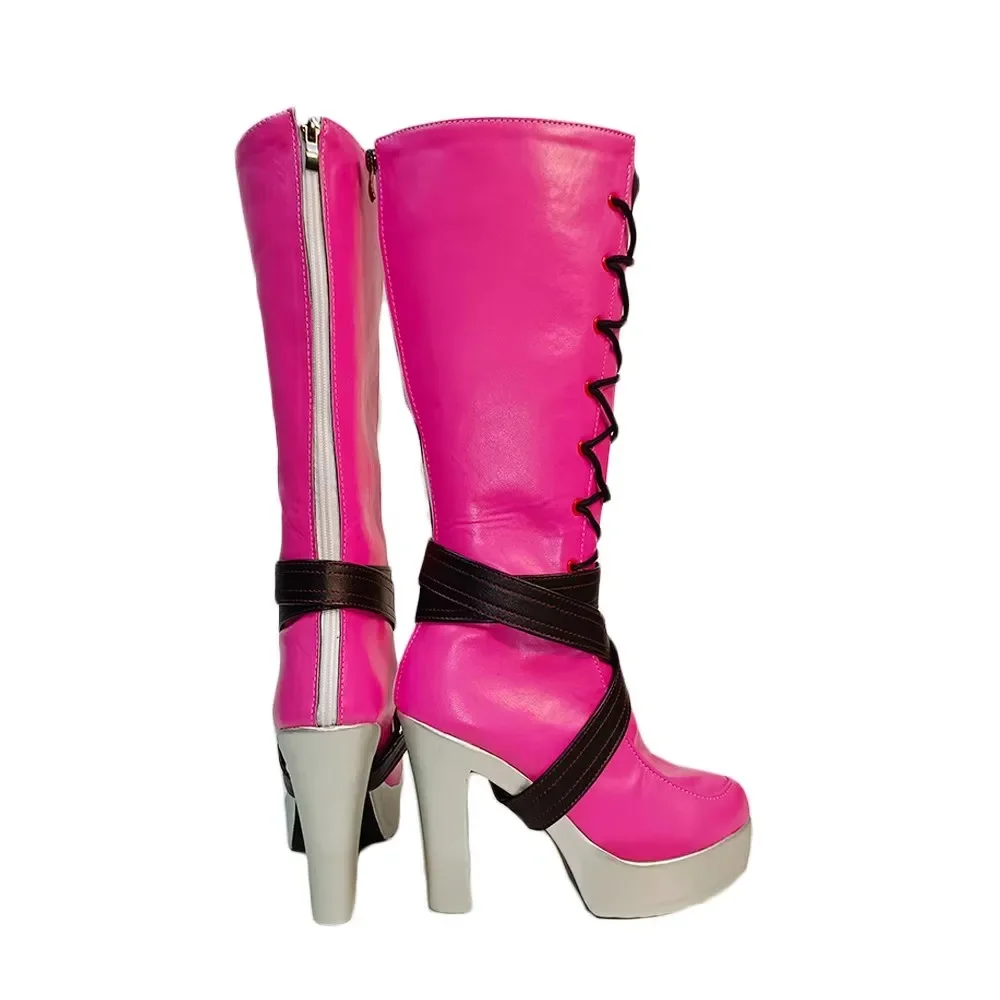 Botas de cuero largas de tacón alto para mujer, Cosplay de Anime Monster High Draculaura, zapatos de fiesta de Carnaval de Halloween, peluca Sexy