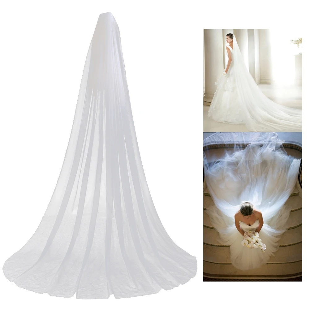 

Elegant Bridal Veil 3 Meters Long Floor Length White Wedding Accessory with Comb for Hair Vital Ceremony Dress