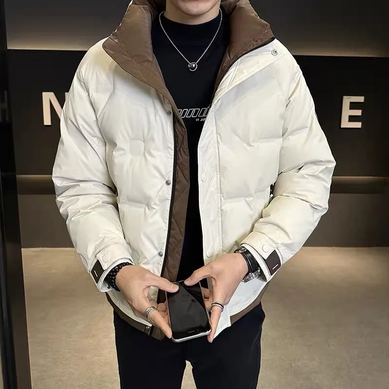 Men's Thick Down Jacket Color Block Trendy Fashion Homme Coat Outdoor Youth Duck Down Warm Jacket High-quality Luxury Clothing