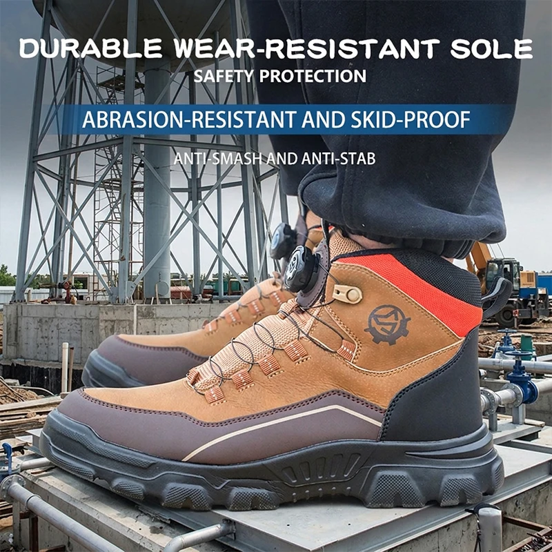Waterproof High Top Rotary Knob Lightweight Safety Shoes Steel Toe Anti-puncture Anti-smash Industrial Boots