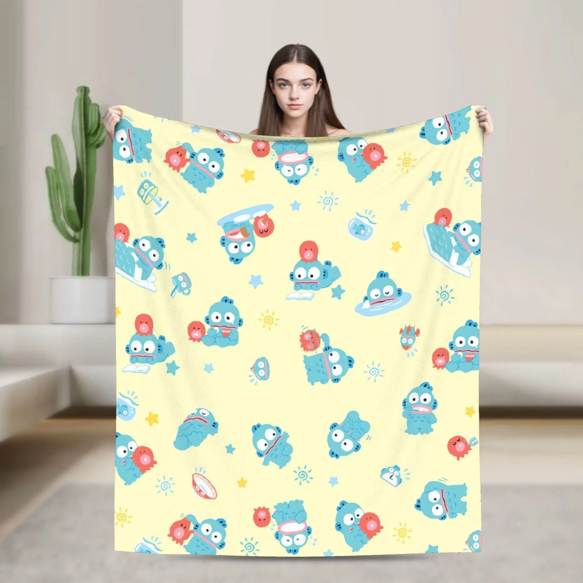 

Hangyodon Pattern Knitted Blanket Flannel Cute Cartoon Super Warm Throw Blankets for Bed Bed Rug
