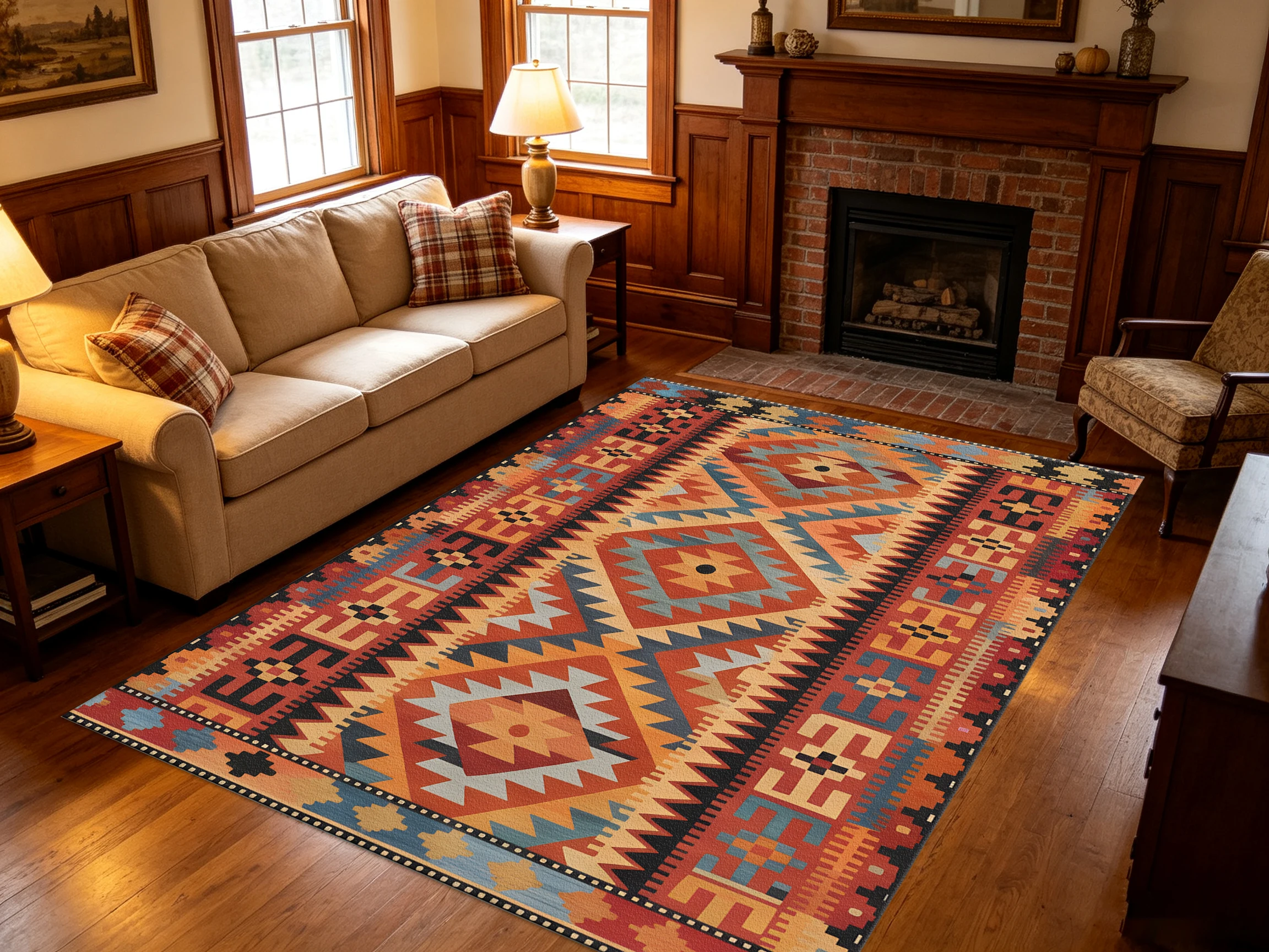 Southwestern Geometric Pattern Carpet Flooring Tribal Style Decor Rug for Interior Home Styling