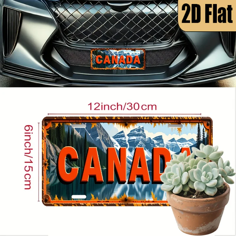 1pc Vintage Canada License Plate - Large 6x12 Inch (15x30cm) Retro Car Decor with Bold CANADA Text - Polished Aluminum Decoratio
