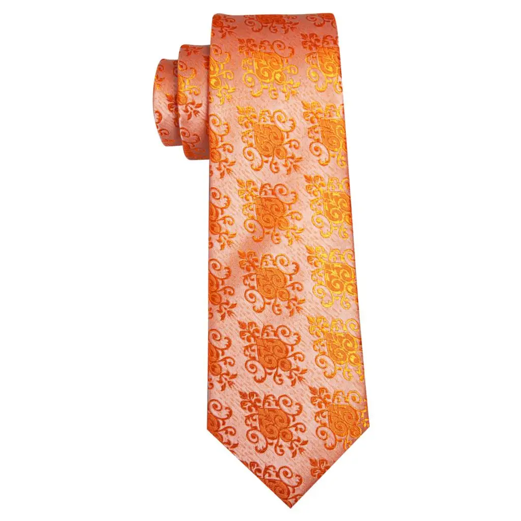 Exquisite Orange Silk Men Tie For Wedding Classic Jacquard Woven Pocket Square Cufflinks Sets Business Party Gifts Barry.Wang