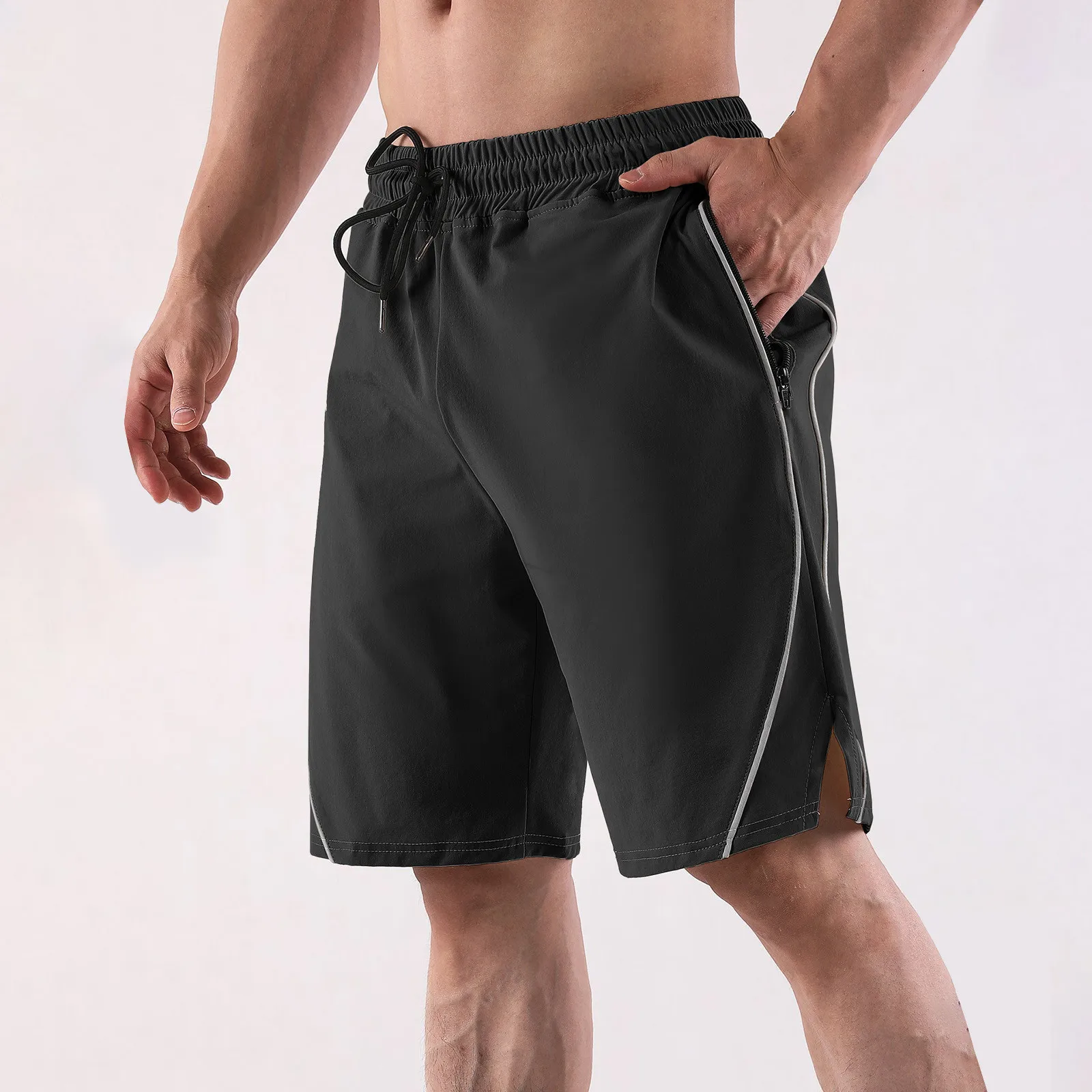 Men's Summer Fitness Sports Leisure Solid Color Black Single Layer Shorts For Men House Bedroom