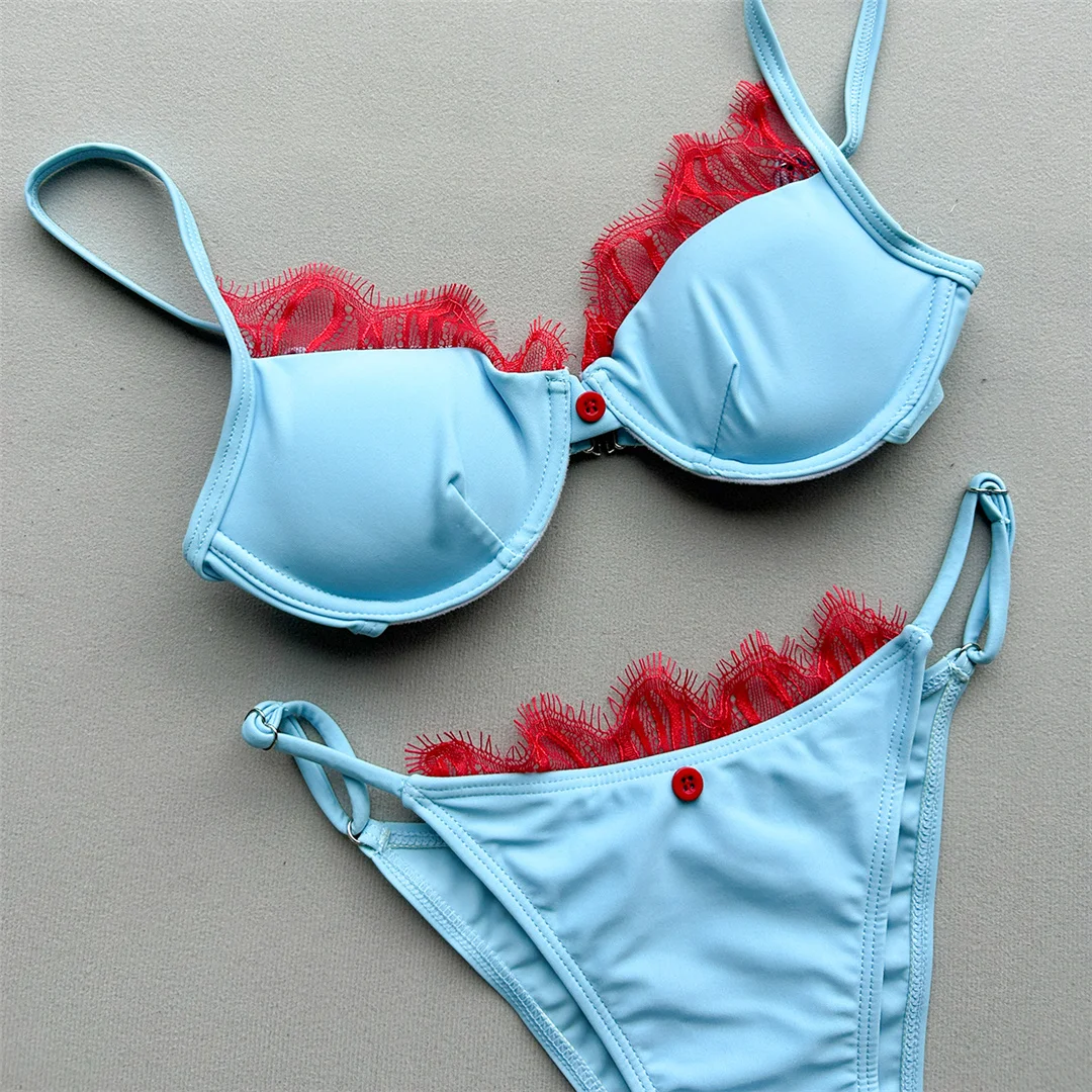Mit Polka-Dot-Rock, Spitze, Bikini, Damen-Badebekleidung, dreiteiliges Bikini-Set, Badeanzug, Badebekleidung, Schwimmbekleidung V8464 – Detail 13