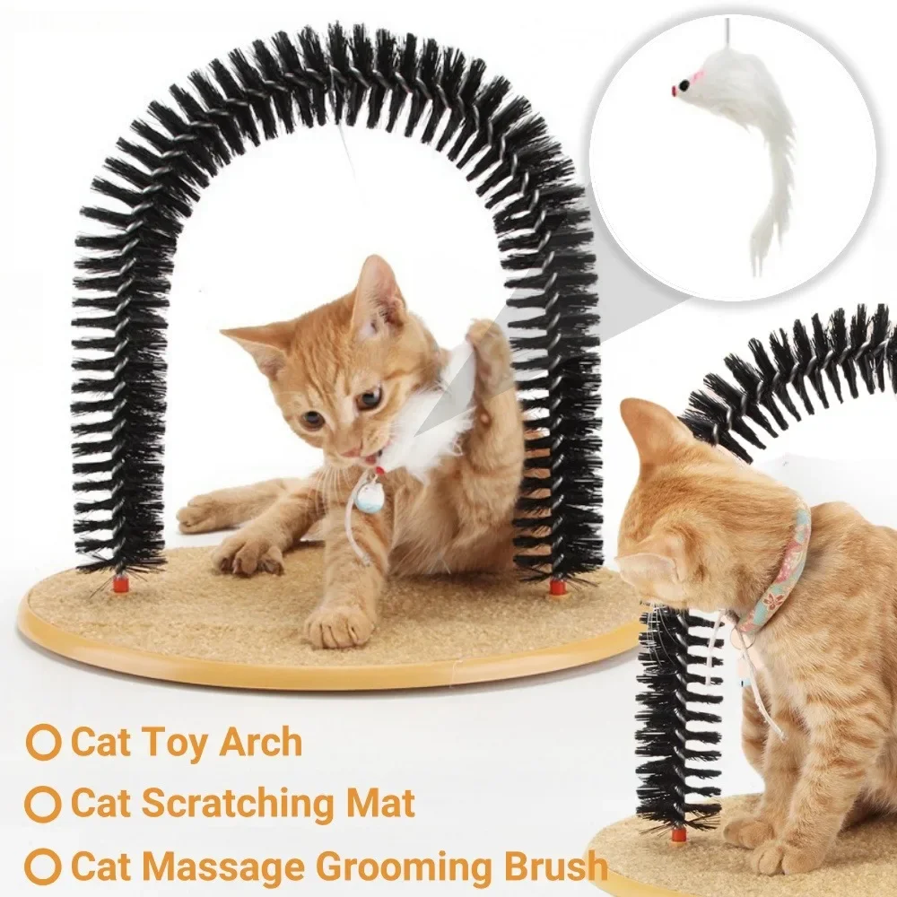 

Cat Toy Arch Interactive Massage Brush with Hanging Plush Mice Cat Scratching Mat Cat Massage Grooming Rubbing Brush Pet Toys
