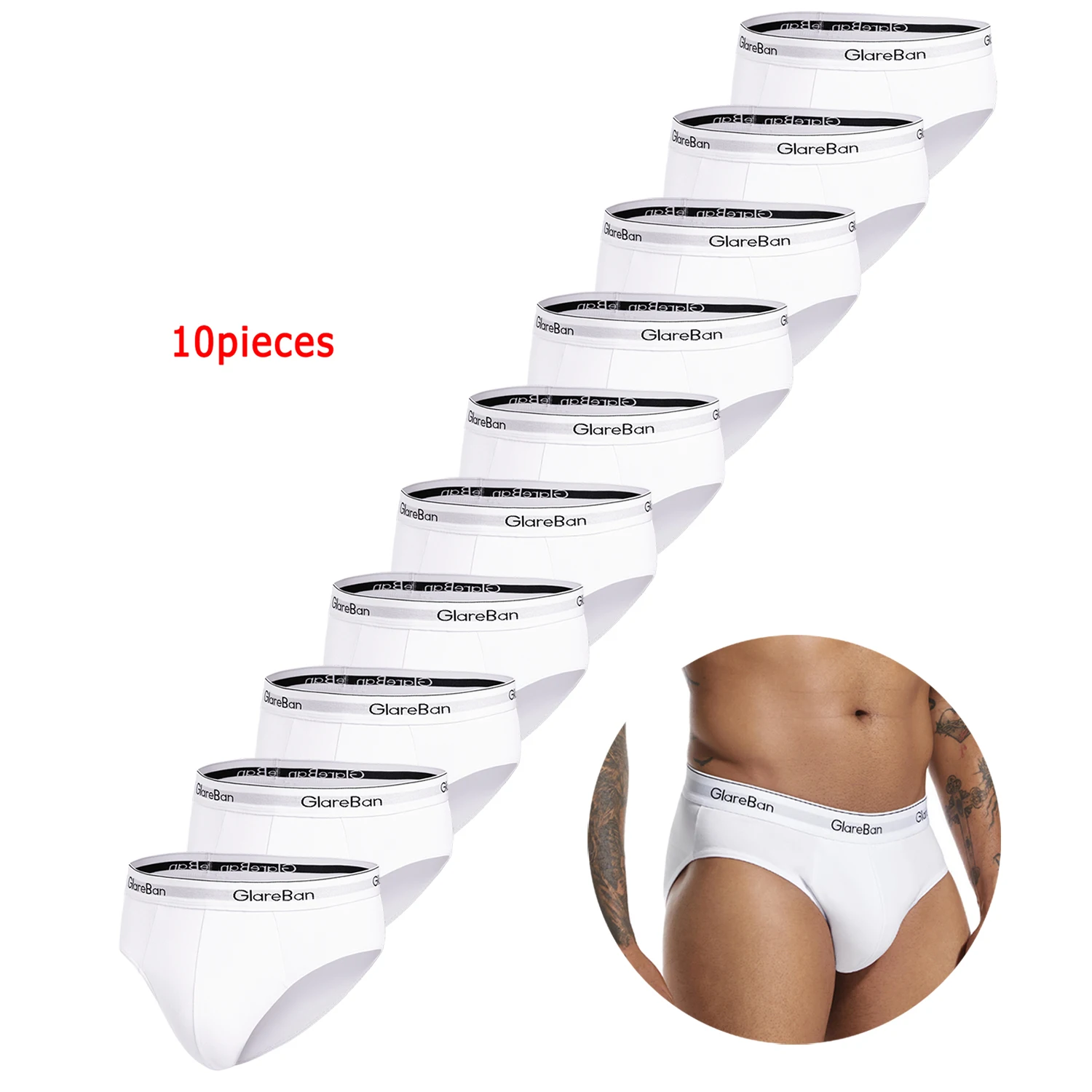 

10pcs Pack Sexy White Underwear for Men Fashion Style Briefs Polyester Comfort Breathable Men's Panties Underpants Slips Soft