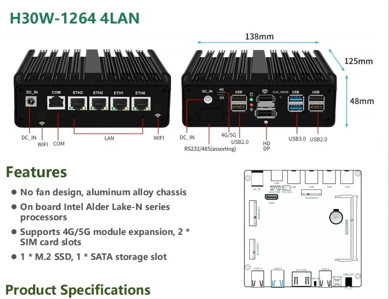 SZBOX pfSense Firewall Soft Router N150 N100 4x i226-V 2.5G LAN NVMe Barebone Fanless Mini PC HDMI2.0 DP AES-NI OPNsense
