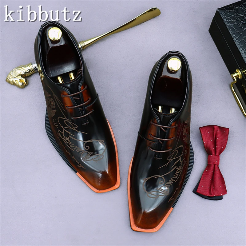 Business Dress Leather Shoes for Men Cowhide Genuine Leather Carving Oxford Shoes Gentleman Party Wedding Dress Shoes