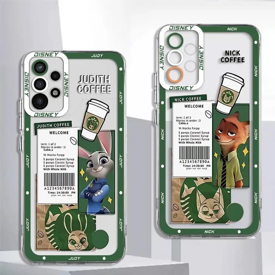 Fashion Disney Zootopia Phone Case for Samsung Galaxy A15 A73 A72 A53 A52 A42 A32 A23 A22 A24 A13 4G A12 A11 Clear Soft