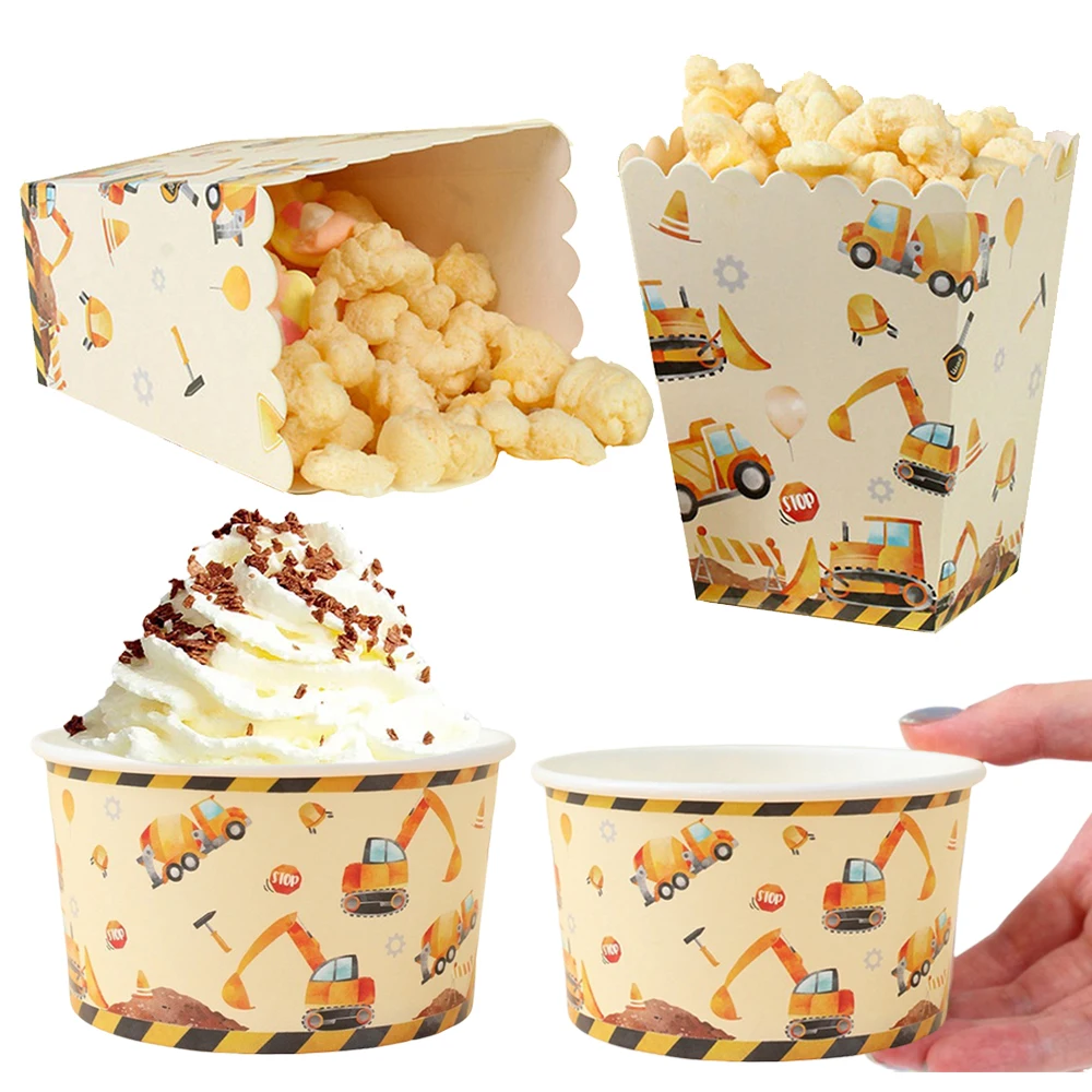 8/16/24/32 Stück Baufahrzeug Einweg-Papier-Popcornbox Eisbecher Snackschale Kindergeburtstag Party Deko – Detail 1
