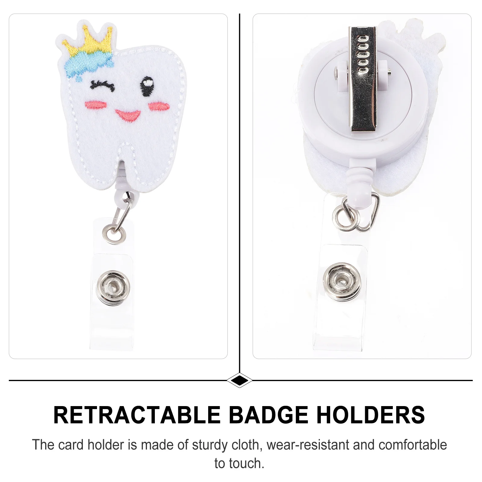 

Retractable Badge Holder Fun Teeth Shape Felt Id Reel with Belt Clip for Office School Kids Wearable Badge Holder Supply