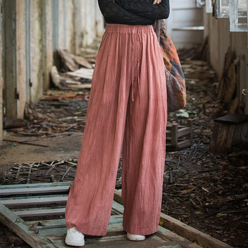 

High Waist Cotton Linen Wide Leg Pants Women New Arrival 2025 Spring Vintage Tie Dye Loose Female Basics Casual Trousers T530