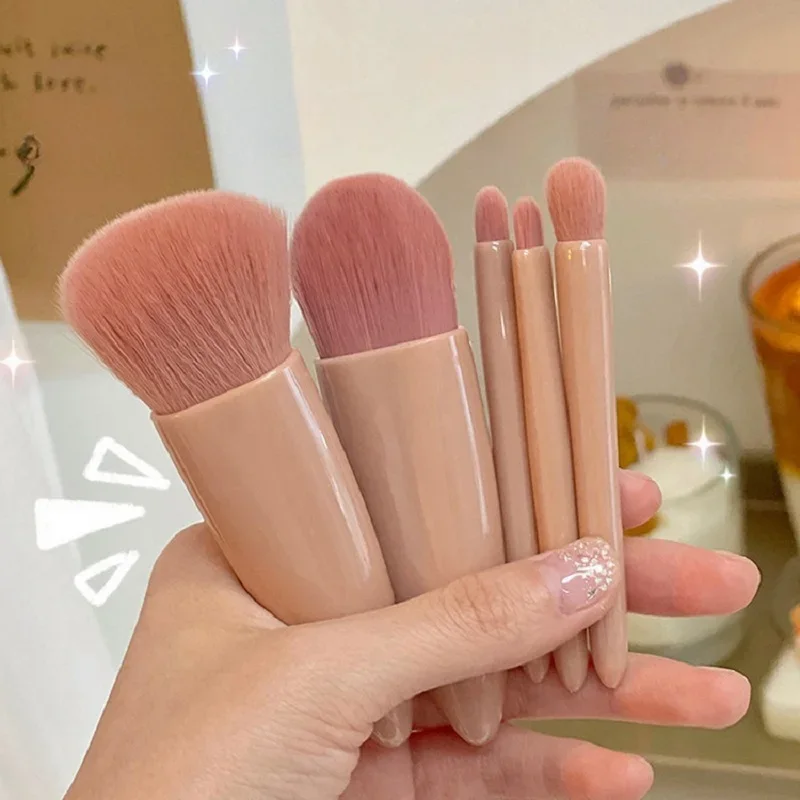 Soft Fluffy Mirror Makeup Brushes Set, cosméticos, fundação, blush, pó, sombra, mistura, ferramenta de beleza, 5pcs