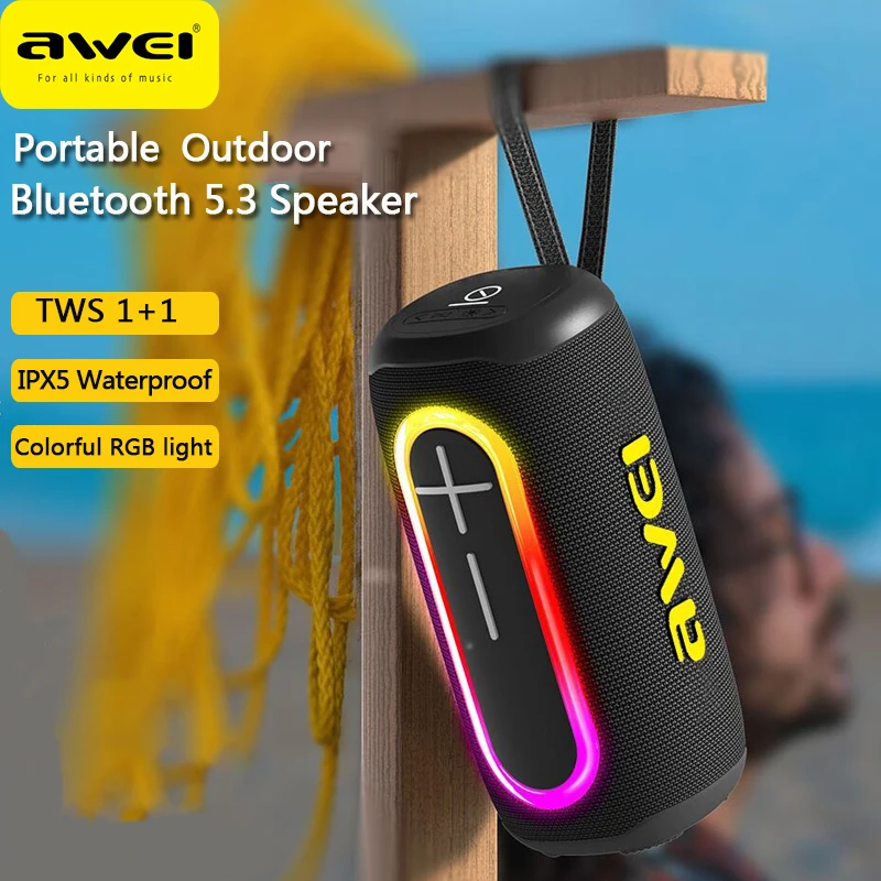 

Awei Y885 Portable Outdoor Bluetooth Speaker With Cool RGB Colorful Light IPX5 Waterproof TWS Wireless Subwoofer Loudspeaker