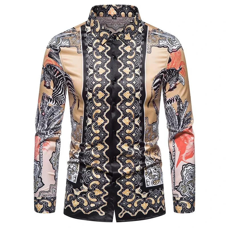 New Luxury Style Print Men's Turn-down Collar Button Shirt Casual Long Sleeve Shirt Fashion Streetwear Trend Tops