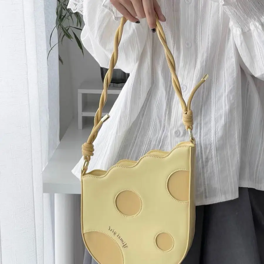 Fashion Lovely Cheese Shape Women Shoulder Bag Yellow Pu Leather Girls Underarm Bags Female High Quality Cute Purse Handbags