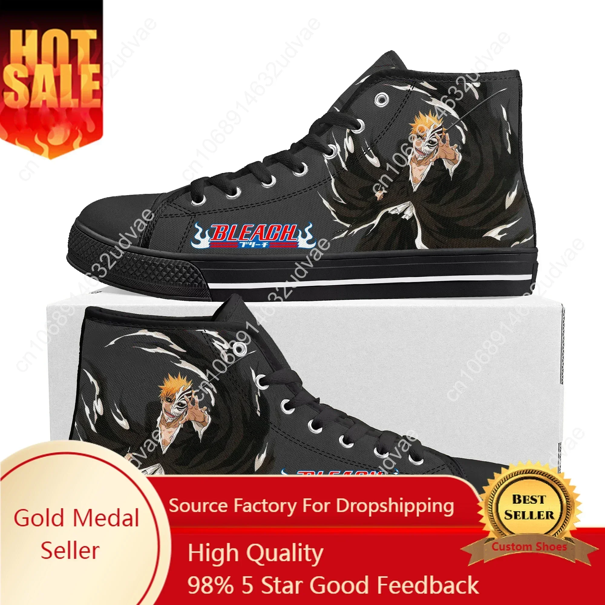 Anime Bleach Kurosaki Ichigo High Top Sneakers Mens Womens High Quality Canvas Sneaker Casual Couple Shoes Custom Shoe